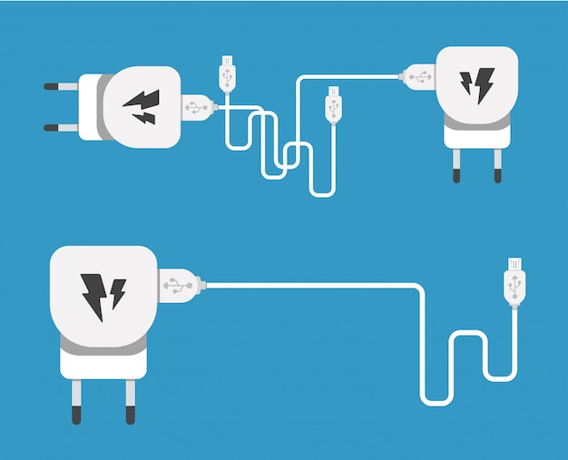 Smartphone USB charger adapter with USB Micro cable (Socket and connector for PC and mobile devices)