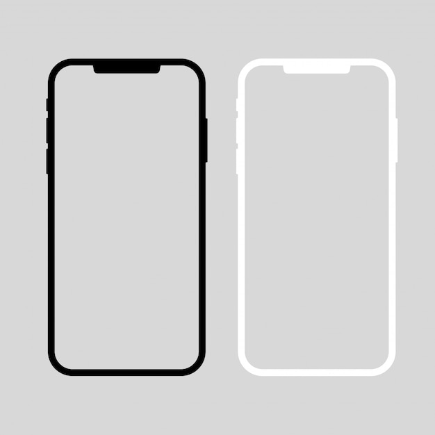 スマートフォンのベクトル。黒と白のデバイス。スクリーンショットのテンプレート