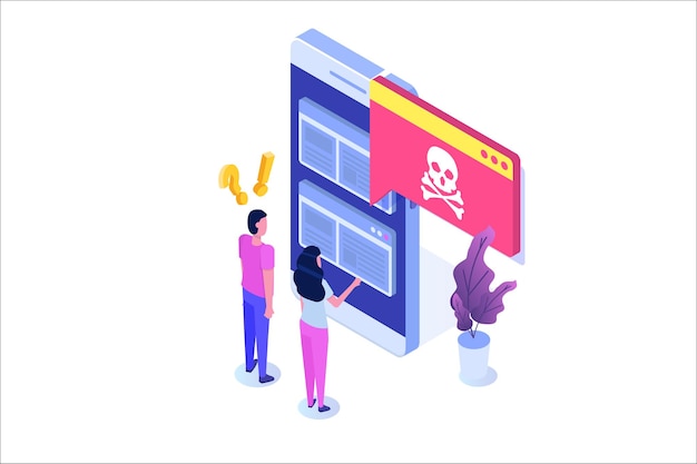 Вектор Уведомление или предупреждение о вредоносном по для смартфона