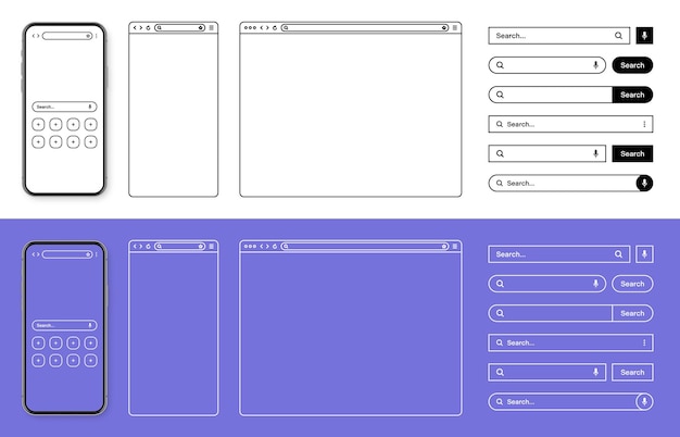 Smartphone webbrowser internetpagina venster met werkbalk en zoekbalk veld moderne website in plat