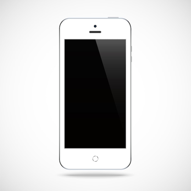 Smartphone white color with black touch screen saver isolated on grey background