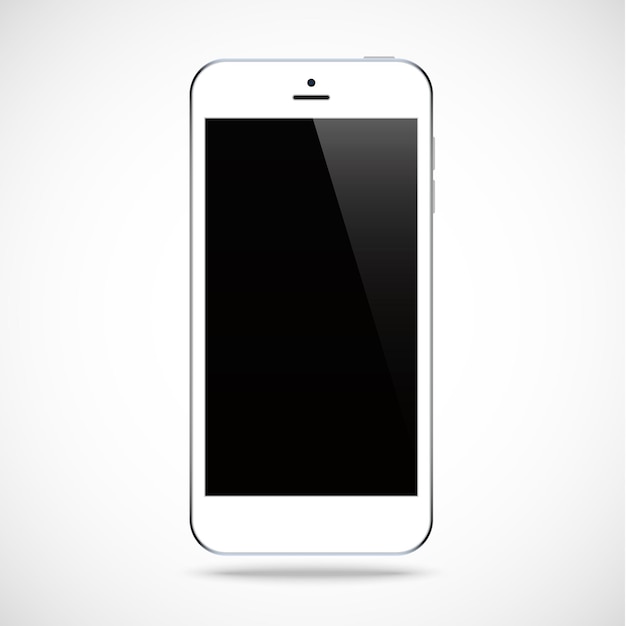 Vector smartphone white color with blank touch screen saver isolated on white background, of realistic and detailed mobile phone