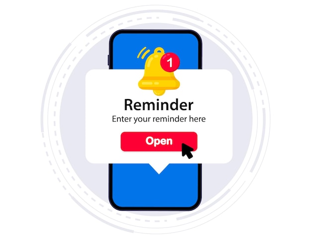 Smartphone con messaggio di promemoria sveglia sullo schermo nuovo avviso sul telefono notifica di avviso con campanello di notifica promemoria importante messaggio push evento importante notifica timer