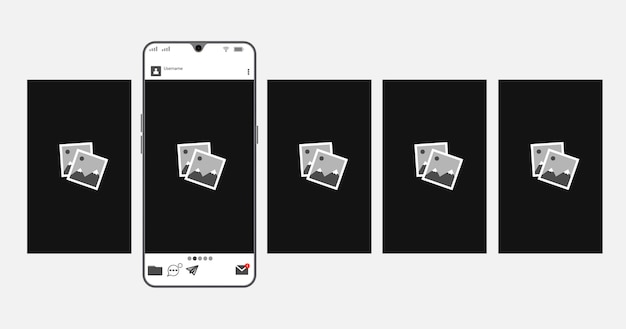 Smartphone with carousel interface, post on social network.