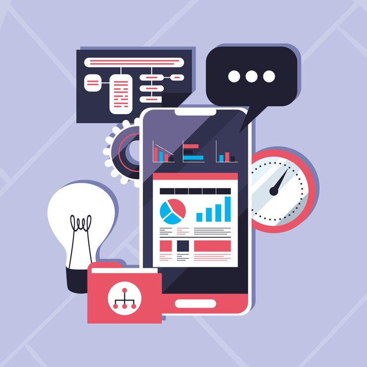Vector smartphone with charts and icons