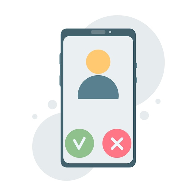 Smartphone with check mark and cross mark. Dating, recruitment, survey, choice. Vector icon