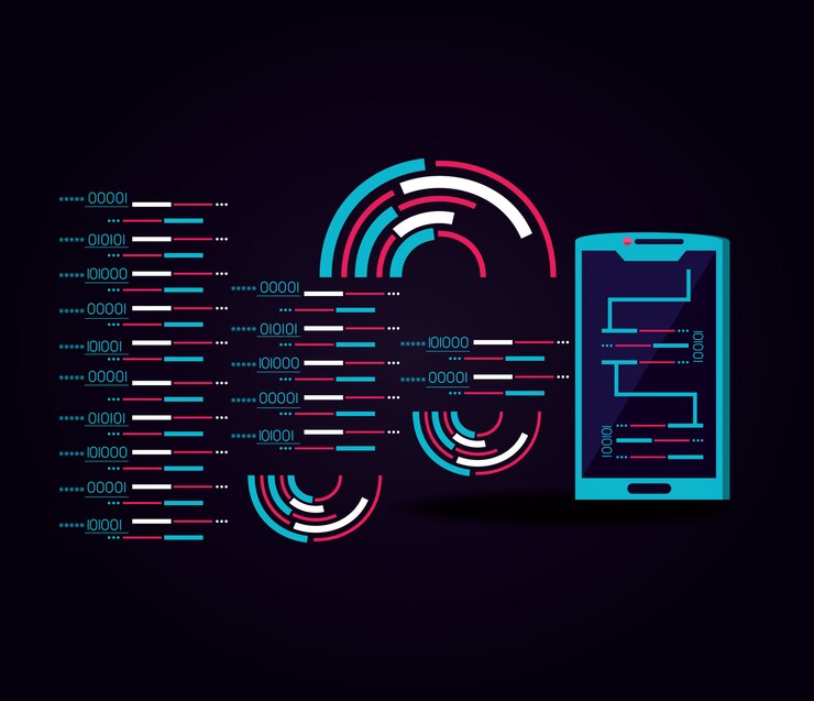 Vector smartphone with data center icon