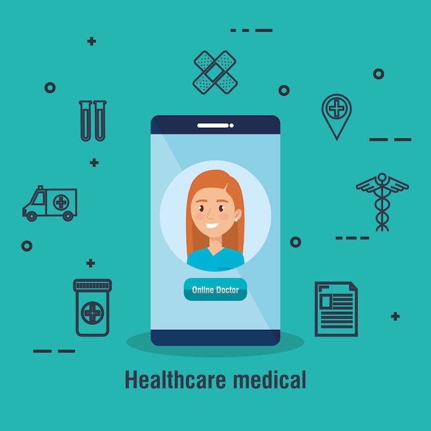 Smartphone con icone medico e telemedicina