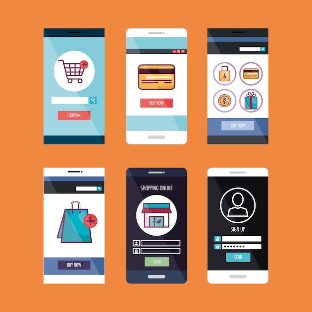 Vettore smartphone con applicazione di e-commerce