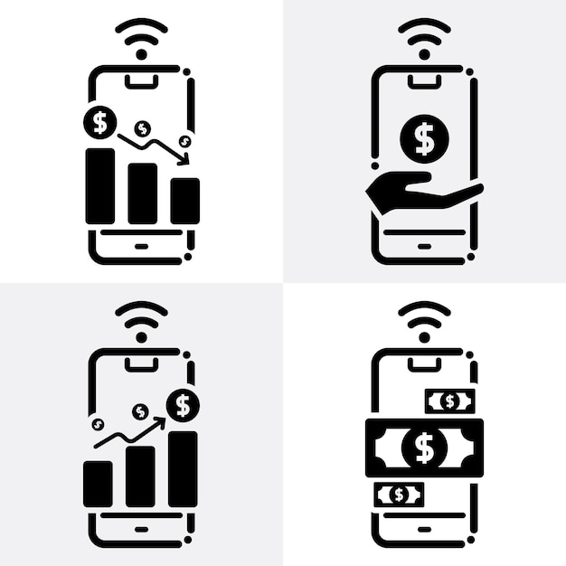 スマートフォンと金融・経済の線アイコン 1