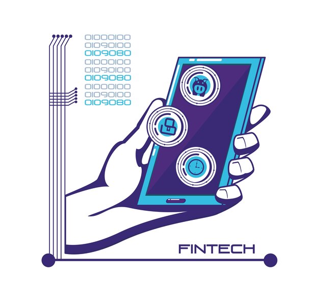 Smartphone with financial technology icons