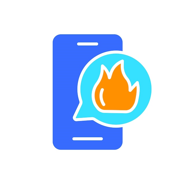 Smartphone with fire line icon Fire safety water extinguishing safety instructions Vector color icon on white background for business and advertising