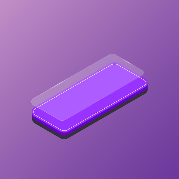 Vector smartphone with floating screen. vector isometric illustration isolated on purple background