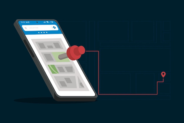 Vettore smartphone con app percorso gps