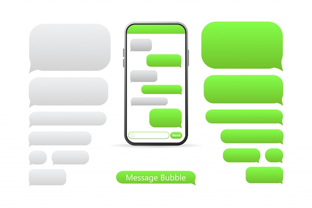 Vector smartphone with green message bubbles icons for chat.