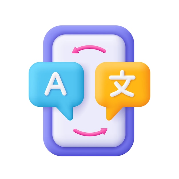 smartphone with language translator symbol on speech bubble translate app 3d vector icon