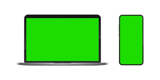 Смартфон с лептоп-устройством с зеленым экраном хроматического ключа Реалистичный гаджет пустой дисплей видеокадр графический элемент