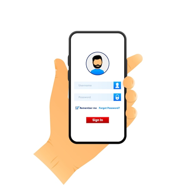 Smartphone with login form and password page form on screen Account login user authorization