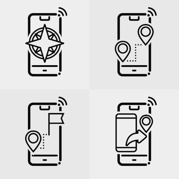 Smartphone with map and navigation line icons 4