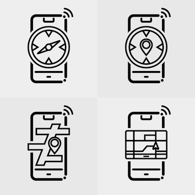 Smartphone with map and navigation line icons 5