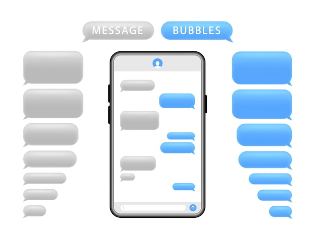 Vector smartphone with message bubbles. phone chat screen and text sms.