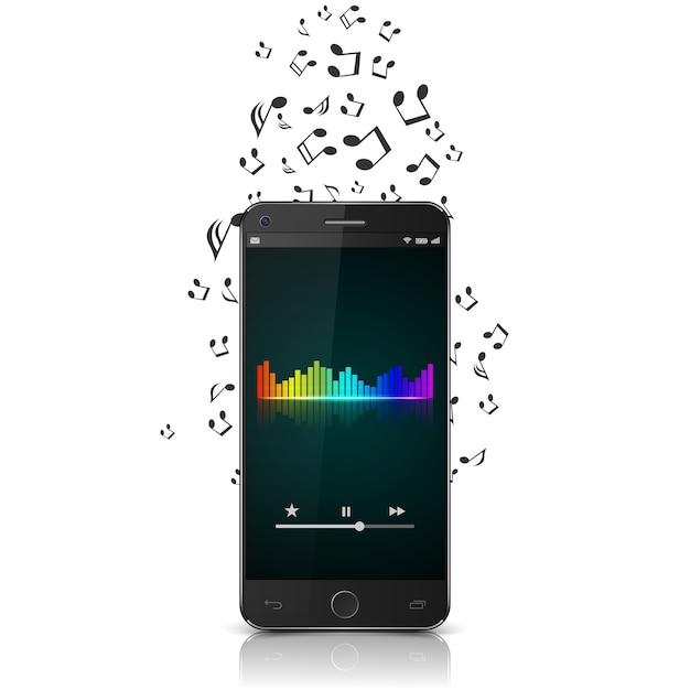 Smartphone with music notes.