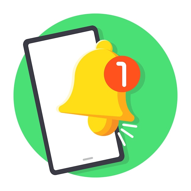Vettore smartphone con campanello di notifica 1 su un concetto di notifica mobile con sfondo circolare verde