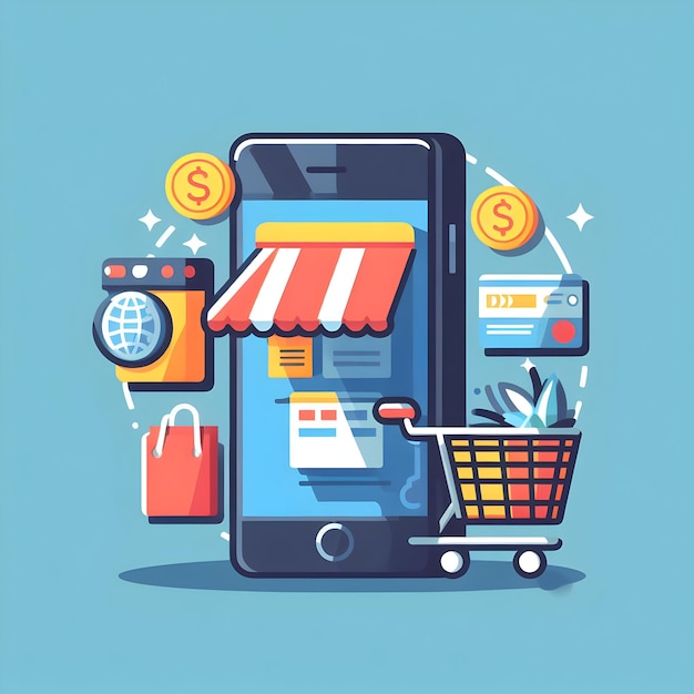 Smartphone with Online Shopping Icon