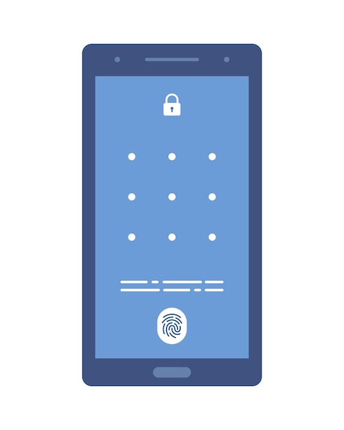 Vector smartphone with passcode lock screen interface use biometric or enter pattern page