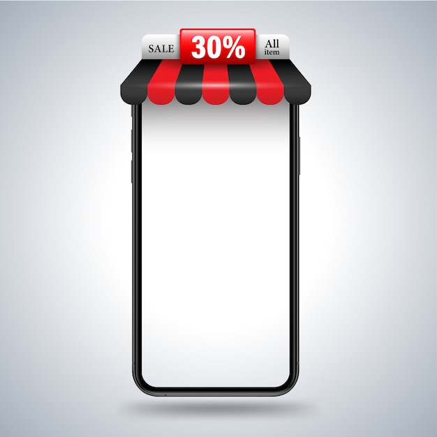 Smartphone with roof shop banner for promotion advertising