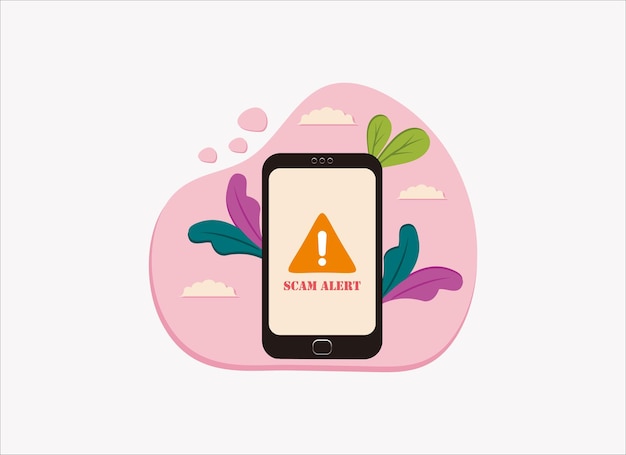 Smartphone with scam alert on a screen vector illustration Premium Vector