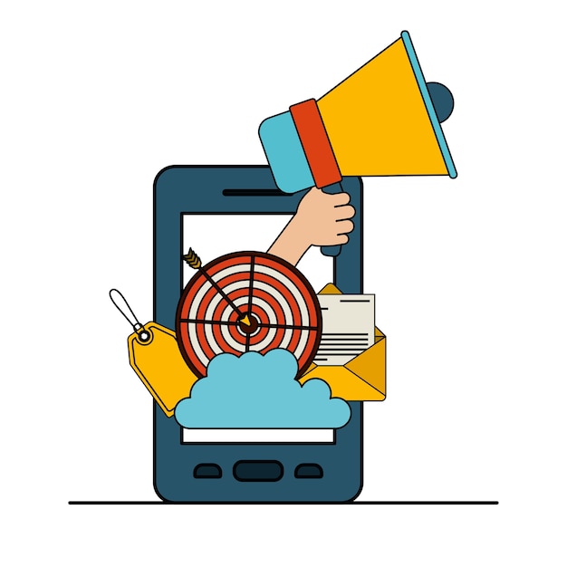 smartphone with set megaphone and strategy elements 