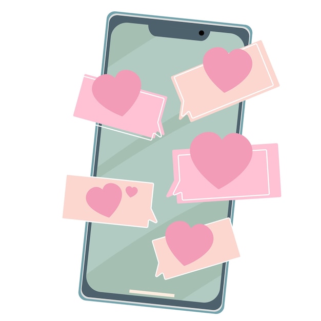 Smartphone with sms correspondence and pink hearts the concept of love messages