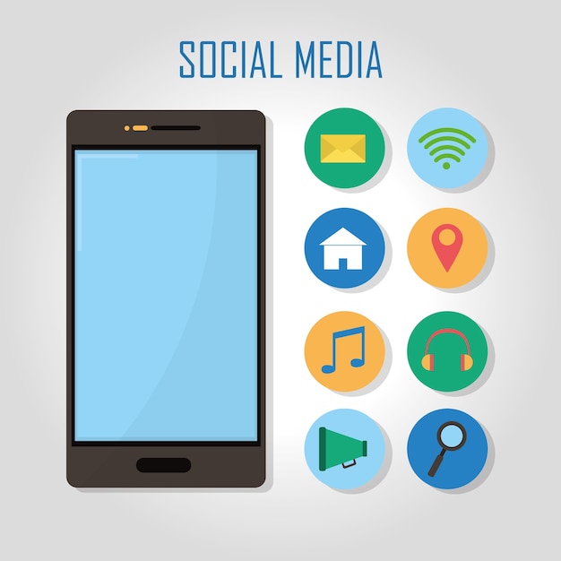 Vector smartphone with social media icons