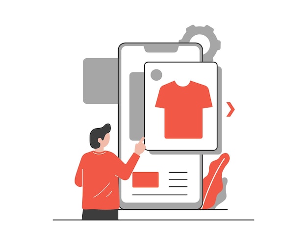 벡터 화면에 티셔츠가 있는 스마트폰 온라인 쇼핑 개념