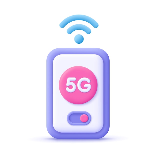 スマート フォン、タイトル 5 G 無線インターネット wifi 接続 5 g 技術モバイル インターネット グローバル ネットワーク高速ネットワーク コンセプト 3 d ベクトル アイコン漫画最小限のスタイル