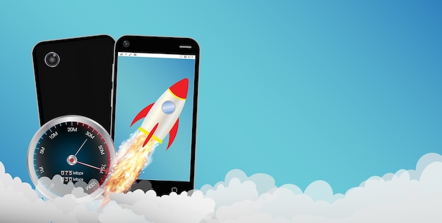 A smartphone with toy rocket