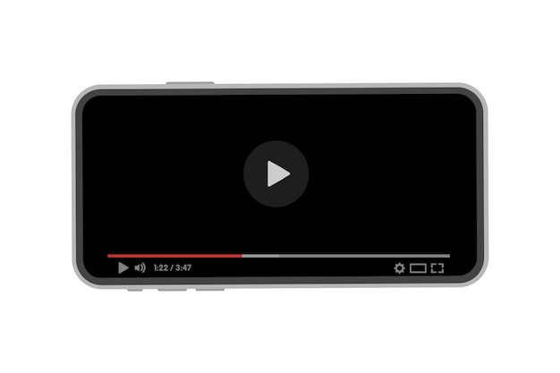 ベクトル 画面にビデオ プレーヤーを搭載したスマートフォン。オンライン動画視聴サイトフォームのガジェット要素