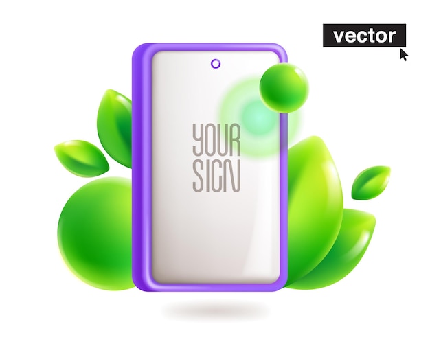 Smartphone con schermo bianco foglie verdi e modello di sfere mockup di gadget per telefoni cellulari