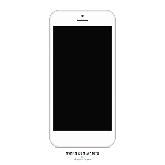 Smartphone zilveren kleur met zwarte schermbeveiliging op witte achtergrond