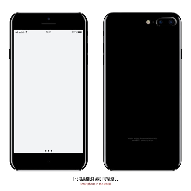 Vector smartphone zwarte kleur met leeg scherm en achterkant op witte achtergrond