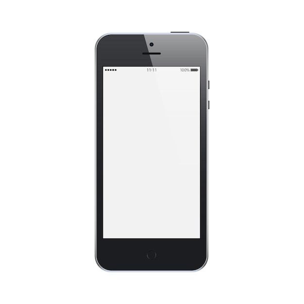 Vector smartphone zwarte matte kleur met lege touchscreen-saver geïsoleerd op wit