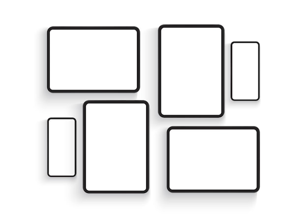 Smartphones en tablets schermen voor mobiele app ontwerp presentatie geïsoleerd op een witte achtergrond vectorillustratie