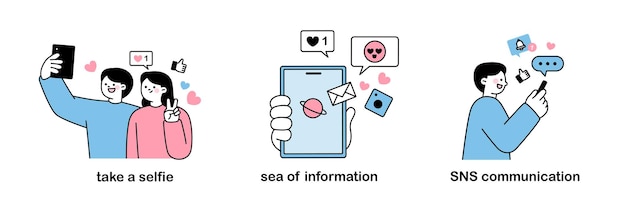 Smartphones and social media Taking selfies ocean of information social network communication