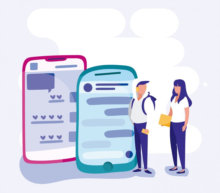 Vector smartphones woman and man of social media concept