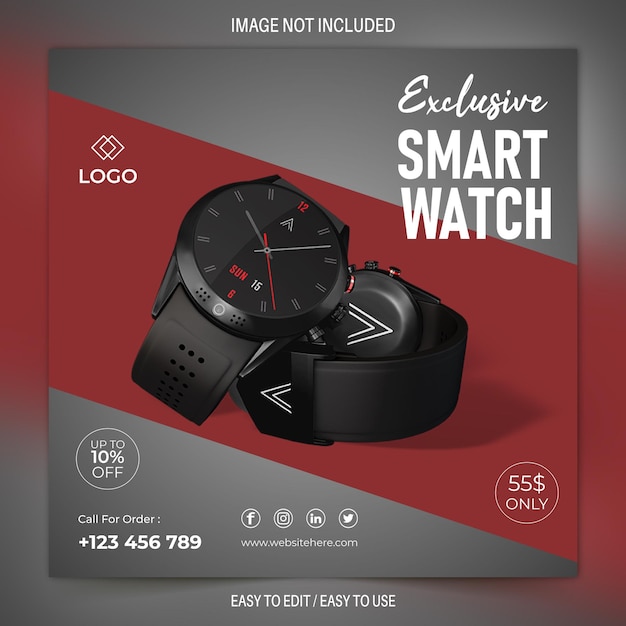 Smartwatch-banner en bannerontwerpsjabloon voor sociale media-advertenties