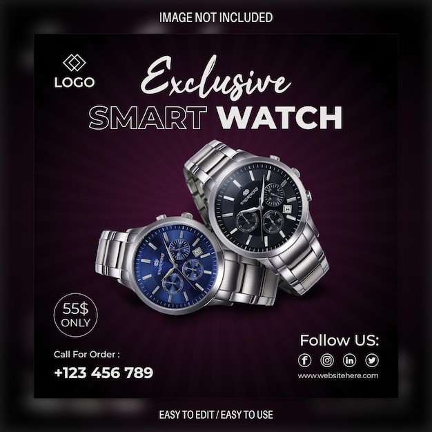 Vector smartwatch banner and social media ads banner design template