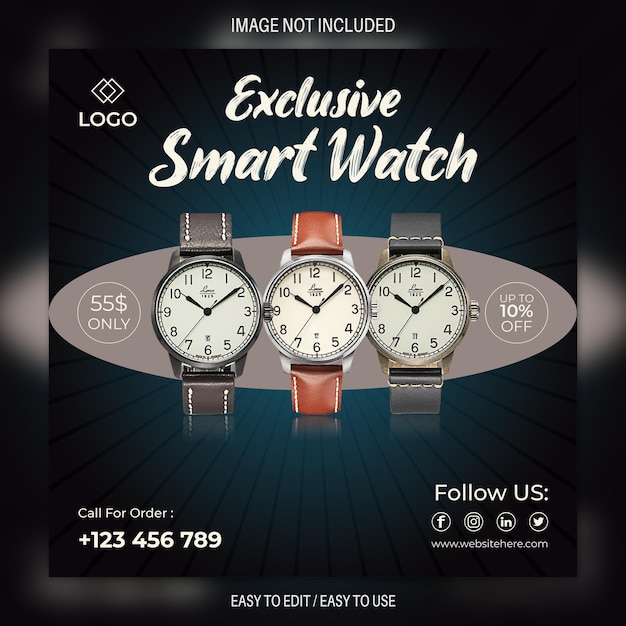 Smartwatch 배너 및 소셜 미디어 광고 배너 디자인 서식 파일