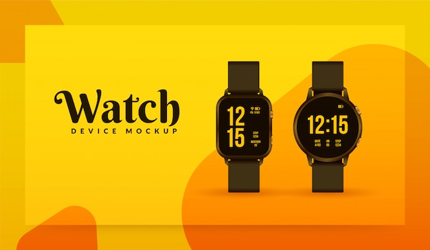 Vector smartwatch mockup on yellow background, sports accessories design