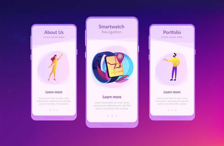 Вектор шаблон интерфейса приложения навигации smartwatch.